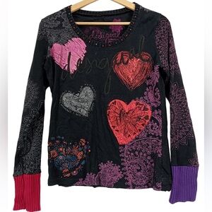 Desigual Women’s Long Sleeve Shirt with Heart Design Size Small